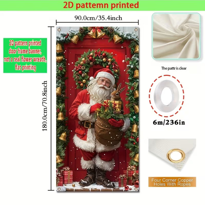 1 Letrero navideño para colgar en la puerta, Diseño de corona y Papá Noel