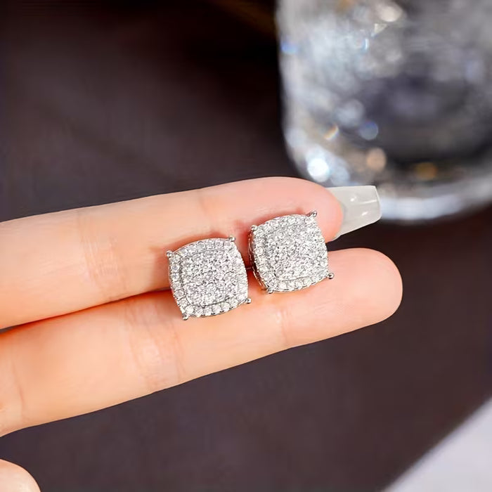 Arete de Mujer con Piedras Brillantes Cuadrada, Elegante con Brillo de Estrás