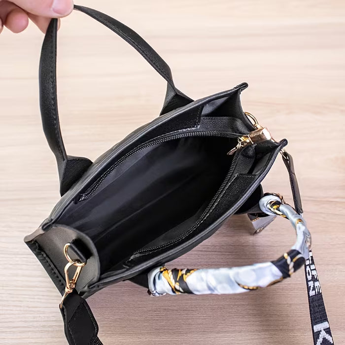 Bolso Bandolera con Estampado de Letras para Mujer con Pañuelo de Moda Casual con Bordado