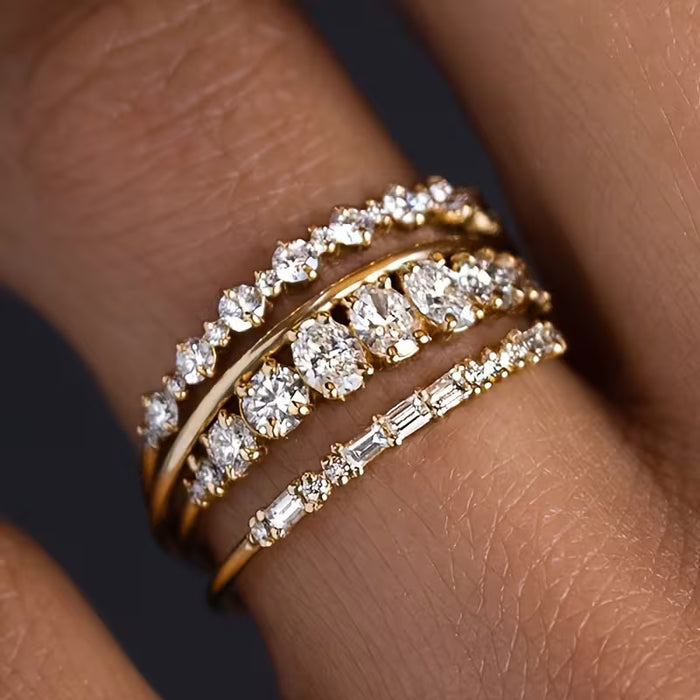 Conjunto de 4 anillos de banda para mujer, elegantes, fáciles de usa