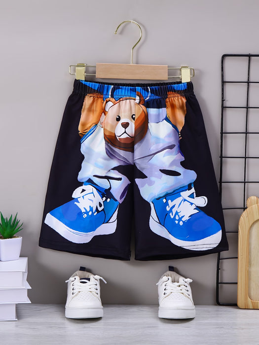 Conjunto Casual de 2 piezas de Camiseta de Manga Corta con Cuello Redondo y Estampado Genial, y Pantalones Cortos