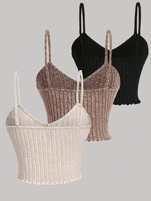 Conjunto de 3 piezas de camisetas de tirantes sólidas a rayas