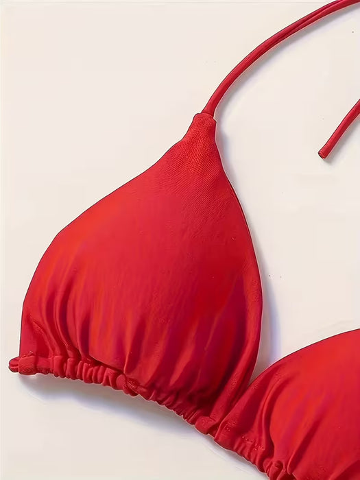 Conjunto de Traje de Baño de Color Sólido Para Fiesta en la Playa y Piscina