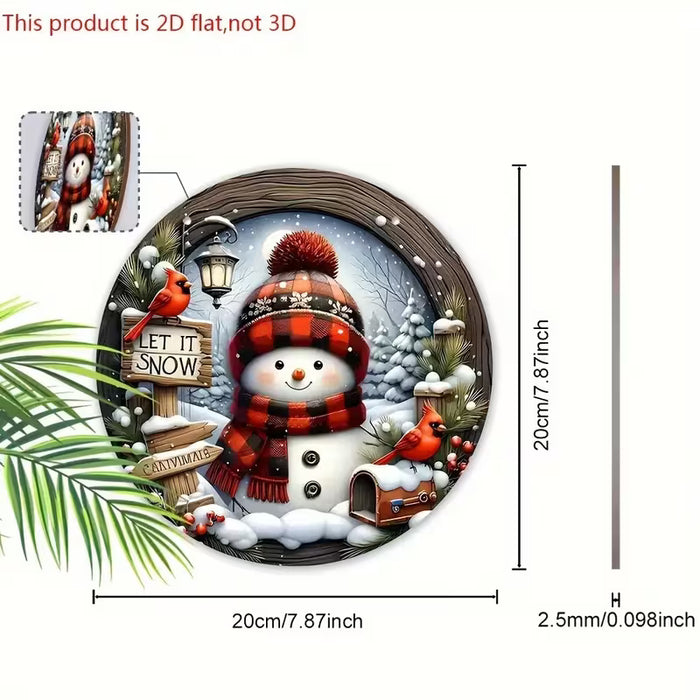1 Letrero Navideño de Madera con Muñeco de Nieve Festivo y Pájaro Rojo, Adorno Circular