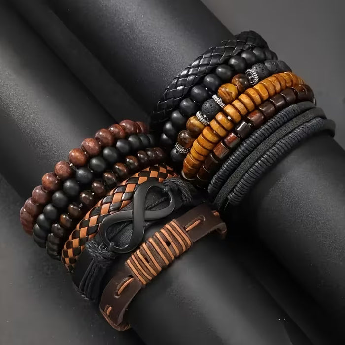 12 Piezas de Pulseras Retro de Cuero Sintético Trenzado con Ojos de Tigre y Piedras de Luna