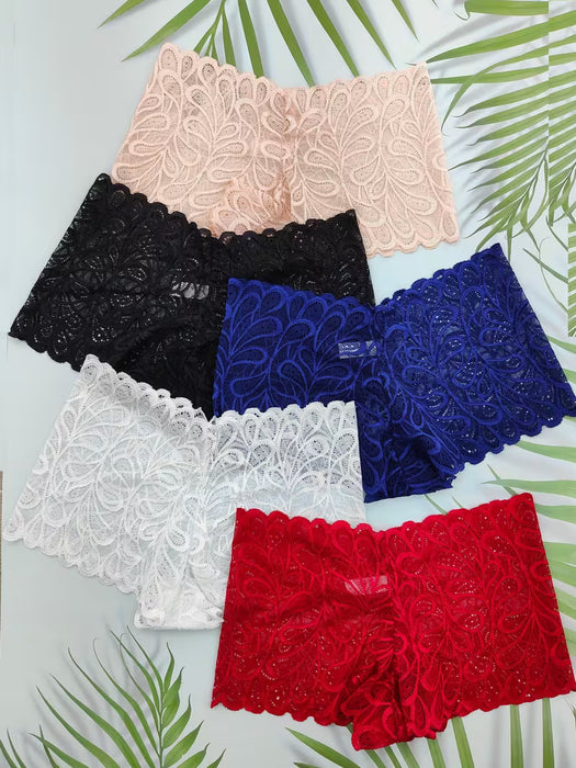 Pack de 5 Bragas Boyshort Transparentes para Mujer - Braguitas de Encaje de Tiro Bajo