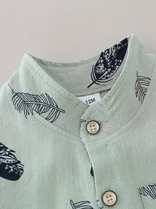 Conjunto de camiseta de plumas de verano para niños, manga corta y pantalones cortos