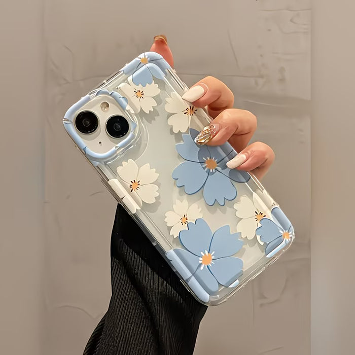 Funda Anticaídas con Airbag Amortiguador, Transparente Azul y Flor de Crisantemo Blanco para iphone 11 pro max