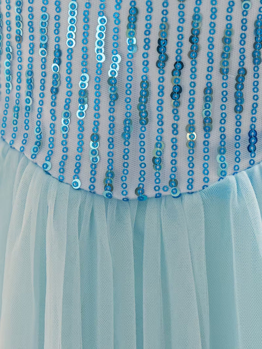 Encantador Vestido de Princesa Elsa de Frozen para Niñas - Sin Mangas, Tulle Azul