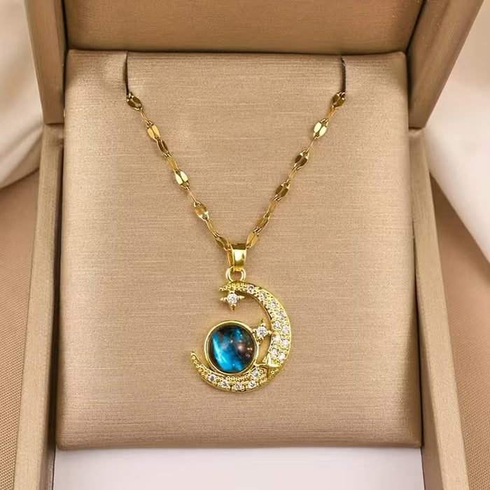 1pc Collar de Acero Inoxidable con Colgante de Diseño Luna Espacial, para Uso Diario