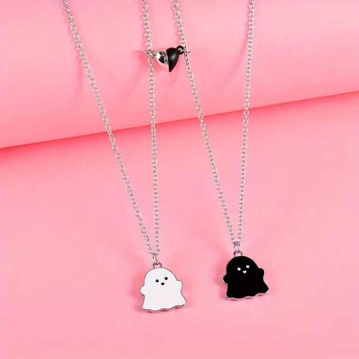 2 piezas/juego Lindo collar de fantasma blanco y negro para la mejor amiga