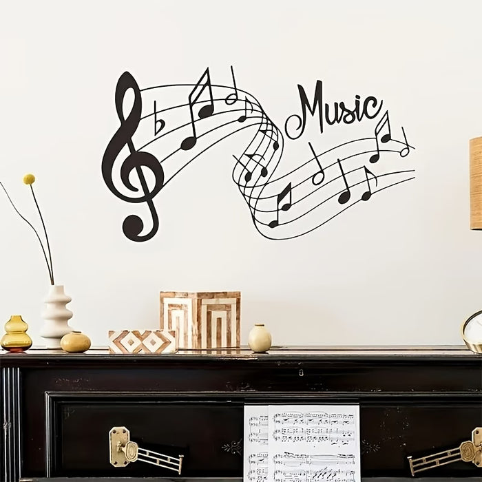 1pc Elegante Adhesivo de Pared de Notas Musicales Negras