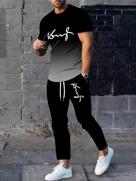 Conjunto de 2 piezas para hombre moderno y casual con estampado y camiseta degradada