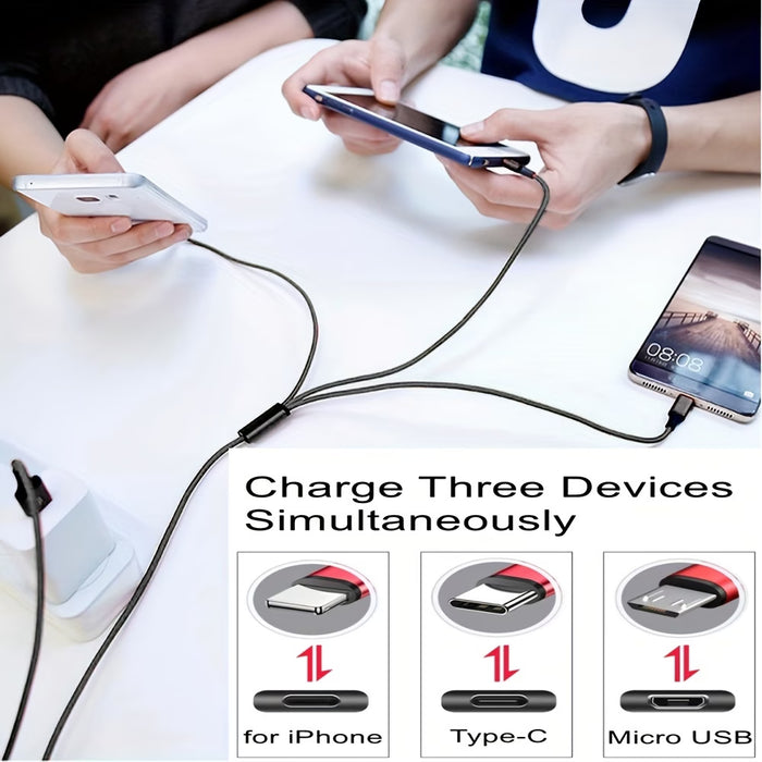 Cable de carga rápida 3 en 1, para iPhone, dispositivos Tipo-C y Micro USB