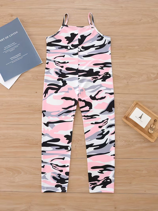 Mono de moda estampado sin mangas con pantalones largos para niñas