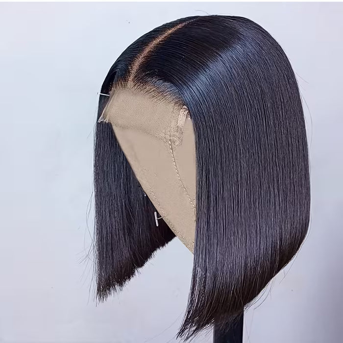 Peluca de cabello sintetico Remy liso brasileño para mujer con cierre de encaje 10 pulgadas