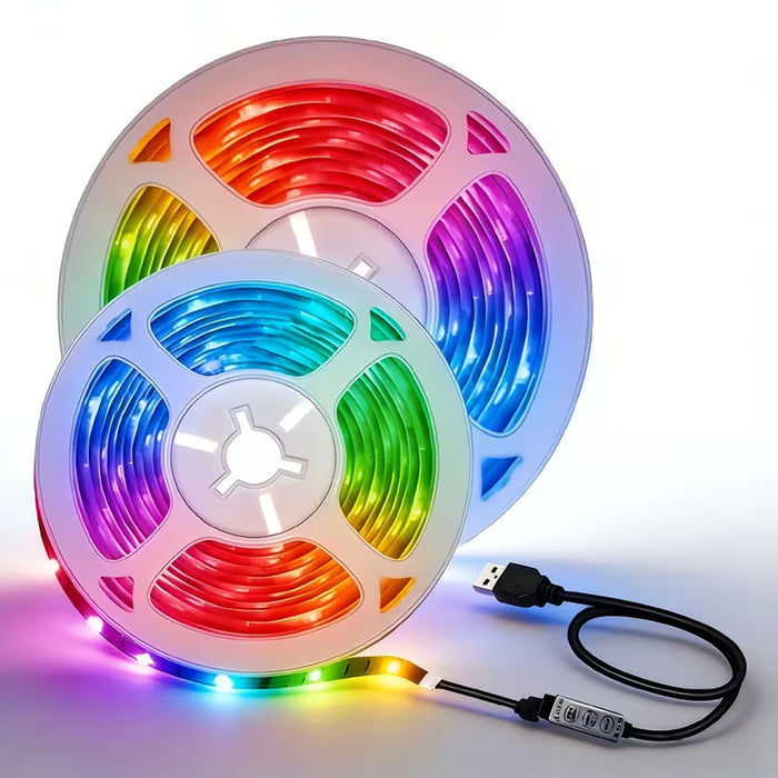 Tiras de luces LED RGB de 3m USB multicolor cambiantes con mini controlador
