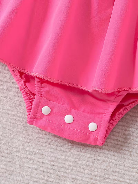 Vestido Con Volantes Y Manga Volante Con Estampado De Letras, Lindo Para Bebés