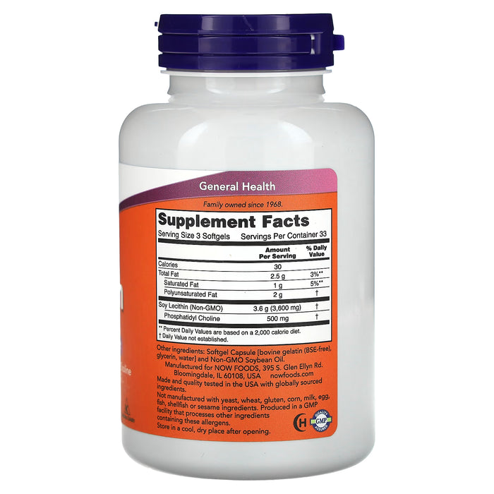 NOW Foods, Lecitina sin OMG, 100 cápsulas blandas