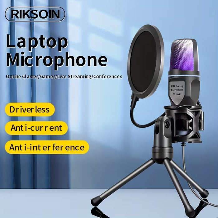 Micrófono RIKSOIN USB de escritorio con tarjeta de sonido, micrófono especial para canto K en vivo