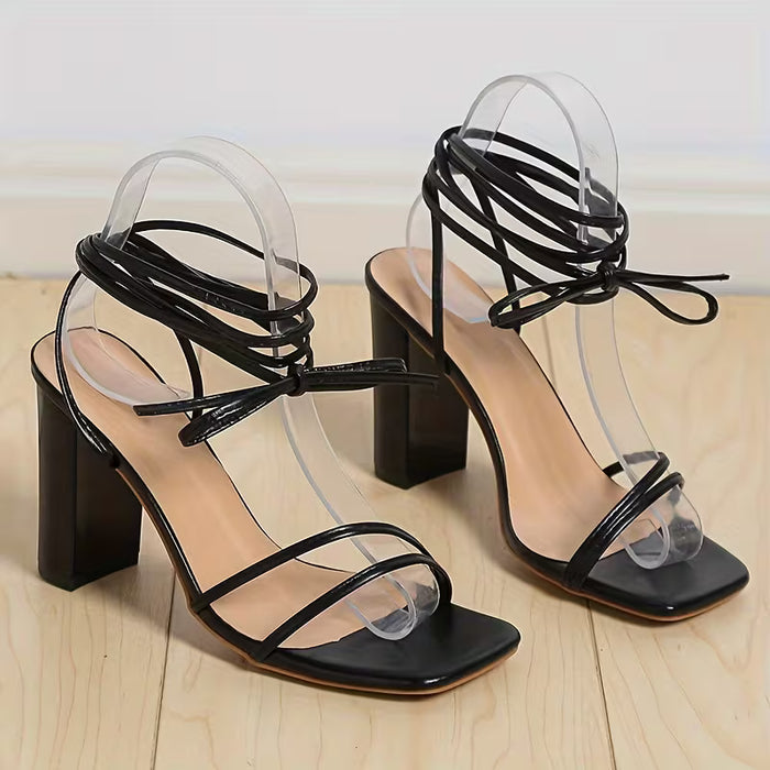 Zapatos de mujer sexys de tacón alto grueso con punta cuadrada
