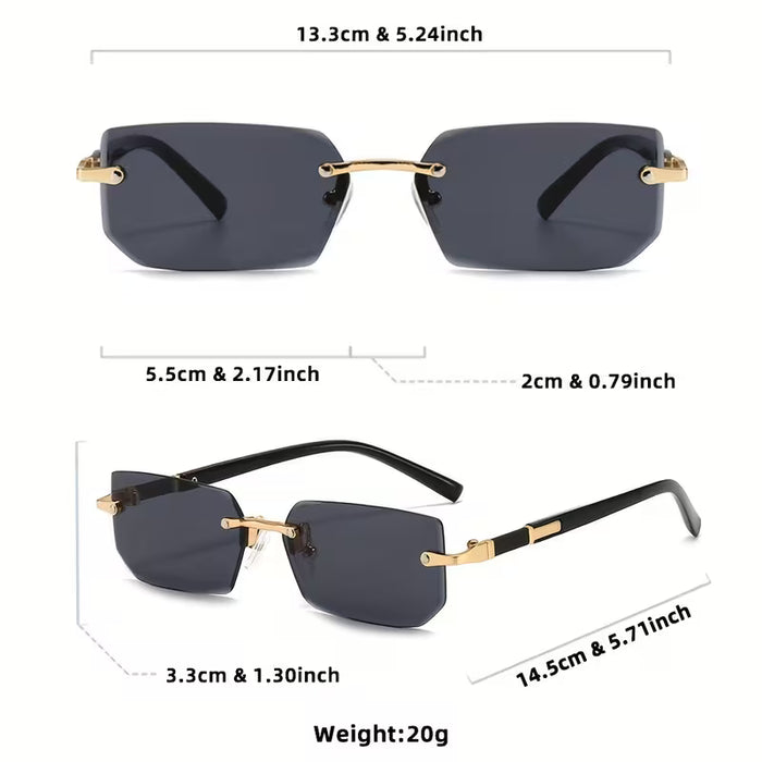 Gafas de Sol Sin Marco para Hombres y Mujeres, Estilo Clásico Cuadrado Pequeño