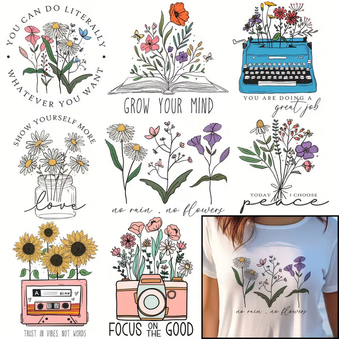 8 Láminas de Transferencias Termoadhesivas de Flores Vintage para Camisetas