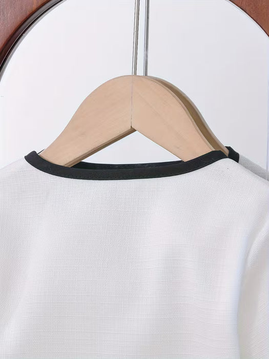 Conjunto dulce y elegante de 2 piezas para niñas: blusa de tweed de manga larga con botones