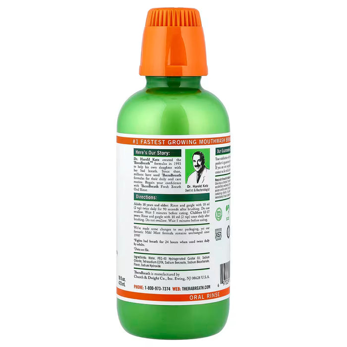 TheraBreath, Aliento Fresco, Enjuague Bucal, Menta Suave, 473 ml (16 onzas líquidas)