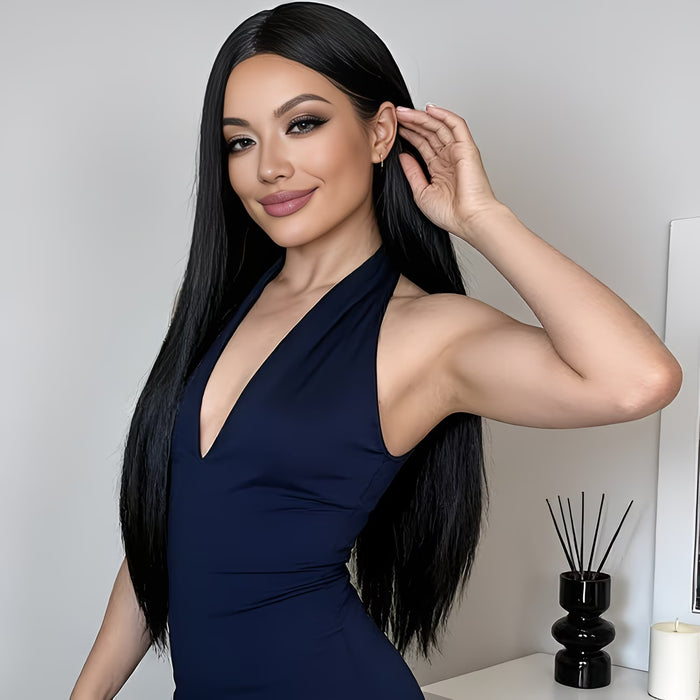 Elegante Peluca Larga Recta de 22 Pulgadas en para Mujeres, Diseño Sin Flequillo.