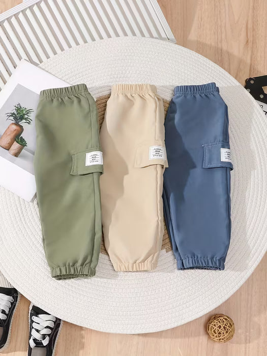 BHCHNTIY 3 Pantalones para Niños con Bolsillo Falso - Overoles Casuales