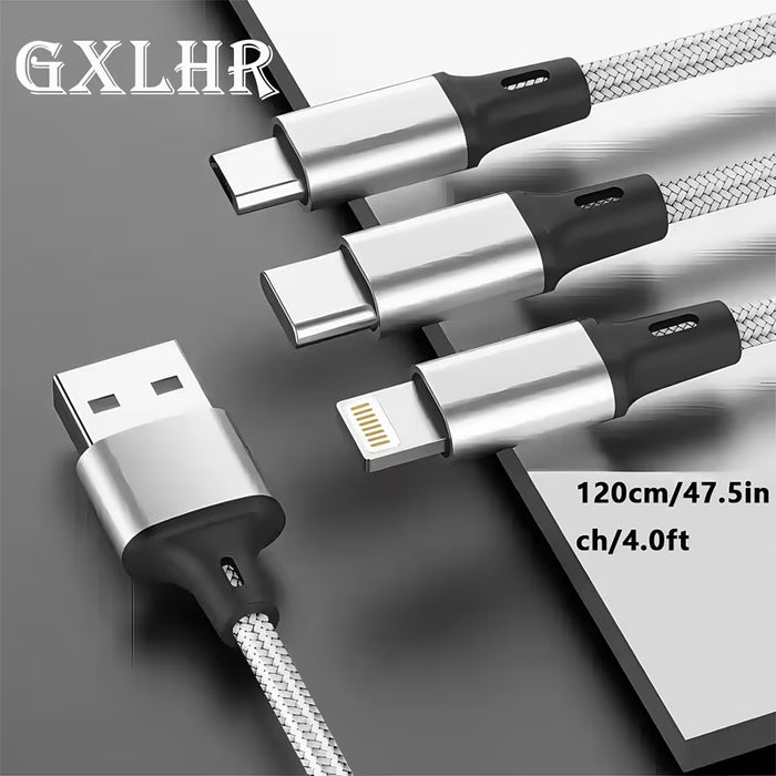 Cable de nylon trenzado USB-C a 3 puertos 3 en 1 de carga rápida PD para teléfonos