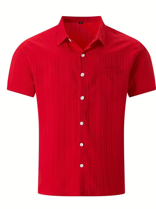 Camisa de verano casual de poliéster de manga corta con cuello de solapa y botones para hombre