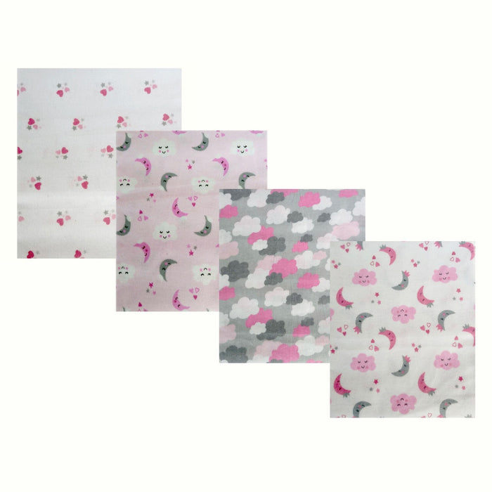 Juego de 4 mantas infantiles suave de franela con estampado de luna y nubes