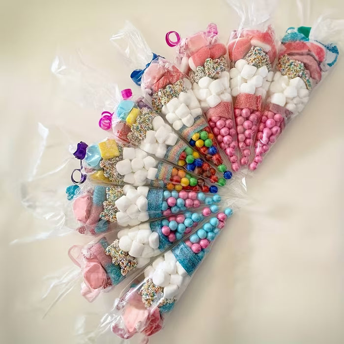 50 piezas Bolsa de Dulces DIY, Bolsa de Almacenamiento Cónica Transparente