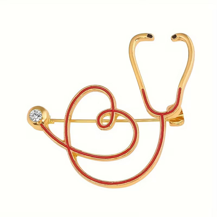 1pc Estetoscopio Dorado en Forma de Corazón Aleación Broche Pins
