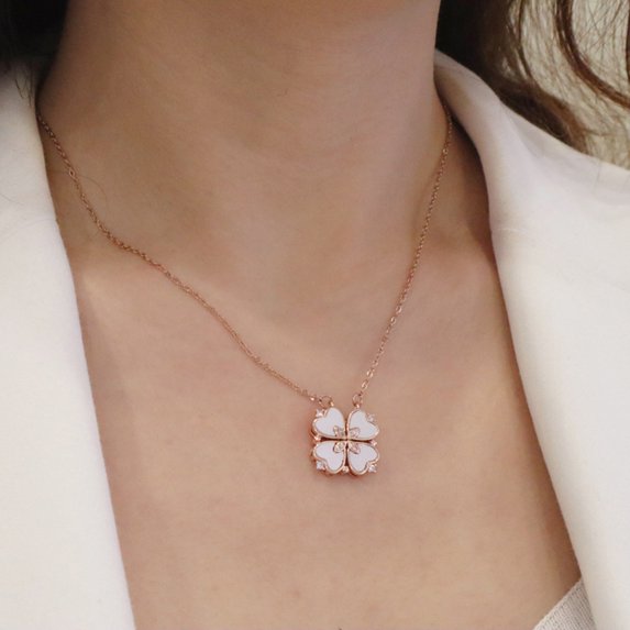 Collar de trébol de cuatro hojas 4 en 1, colgante de corazón con diseño de amor en dos lados