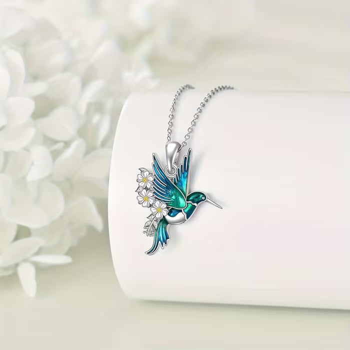 Conjunto de 3 piezas de collar y aretes de colibrí y margarita