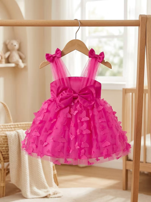 Vestido de Malla Color Sólido, con Tirantes, estampado de Mariposa 3D