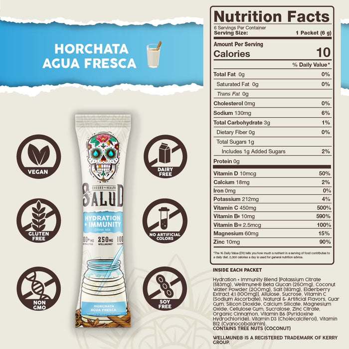 Taste Salud, Mezcla para Bebida Hidratante + Inmunológica, Horchata, 6 servicios