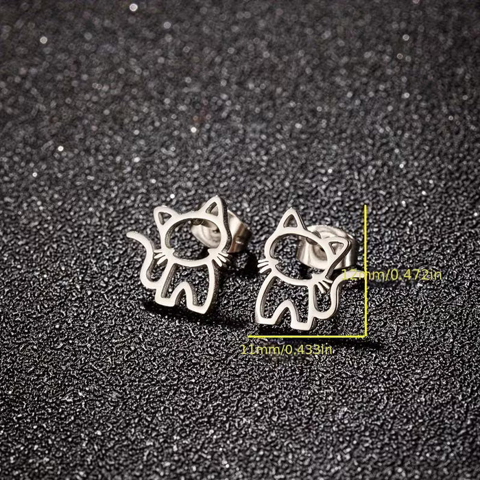 1 par de Pendientes de Acero Inoxidable con Diseño de Gato Lindo