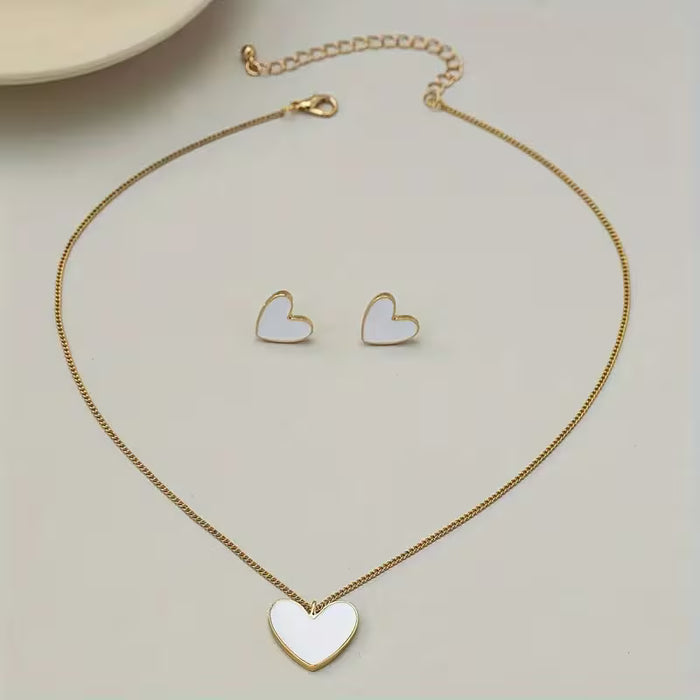 3 Piezas  Collar de Corazón Dulce y de Aretes , Elegante y Simple