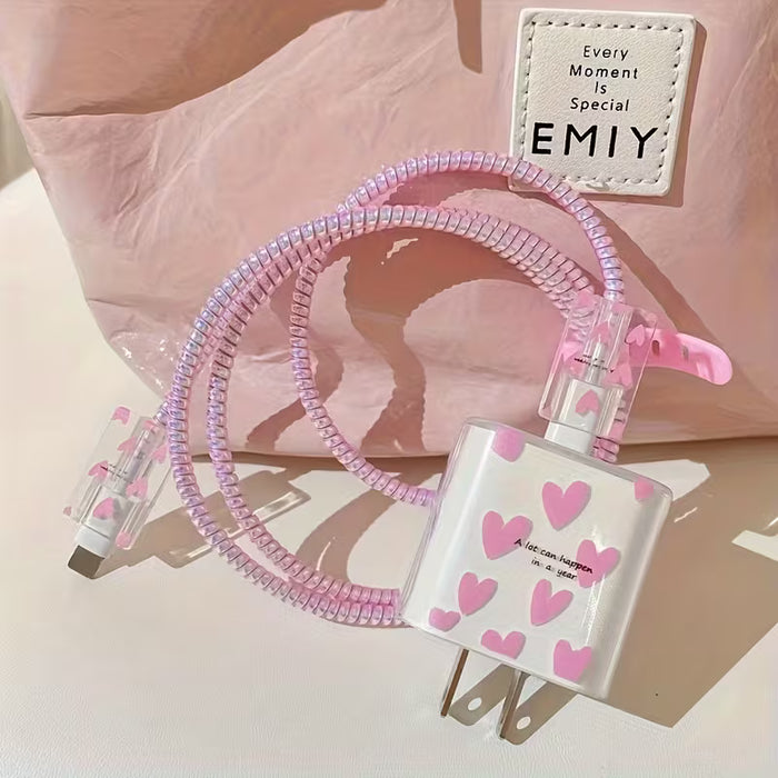 Juego de 5 fundas protectoras antirrotura con corazón tridimensional rosa para cargador
