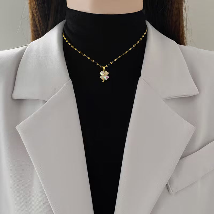 Collar de Cuatro Hojas para Mujer con Incrustaciones de Micro-Rhinestone