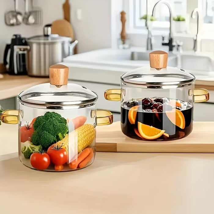 1 olla a baja temperatura de borosilicato resistente al calor con cubierta y doble asa
