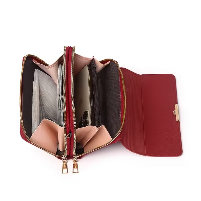 Bolso bandolera de doble capa para mujer, multifuncional de un solo hombro