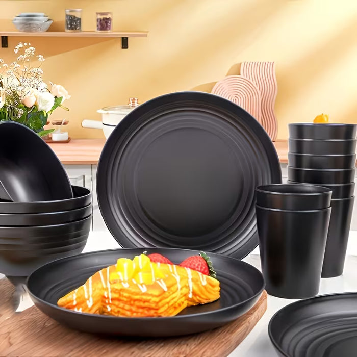 Juego de Vajilla de Plástico de 16 Pcs, Ideal para Uso en Hogares y Restaurantes