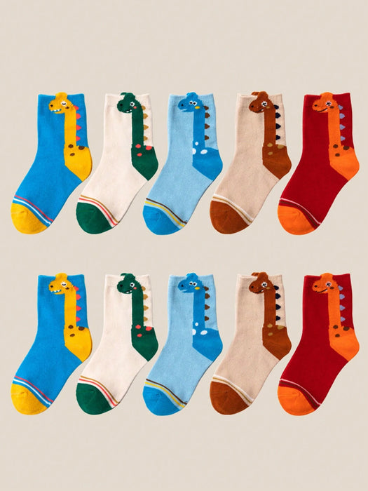 SHEIN 5 pares de calcetines infantiles con diseño de dinosaurio de dibujos animados