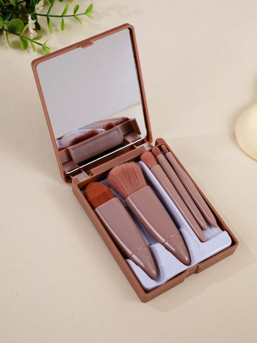 5 piezas Juego de brochas de maquillaje con caja espejo