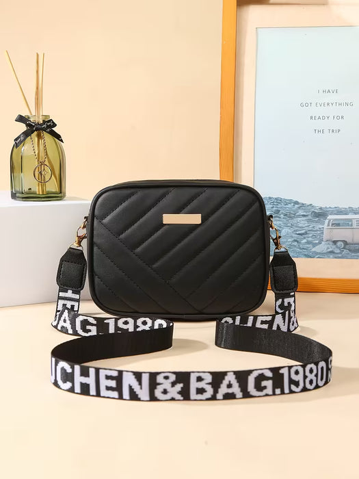 Bolso cruzado cuadrado bordado con rayas diagonales para mujer
